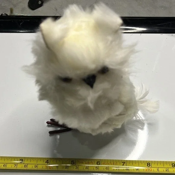 Faux Fur White Snowy Owl Figurine Winter Christmas Decor 5.5-Inch Wire Feet - Picture 7 of 7